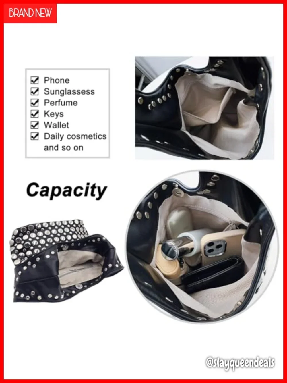 Y2K Hobo Shoulder Bag Punk Studded Top Handle Tote Handbag for Women